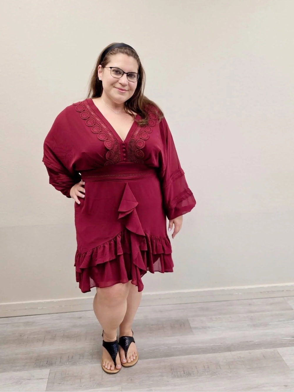 City Chic Red Long Sleeve Ruffle Mini Dress - New - Size 16